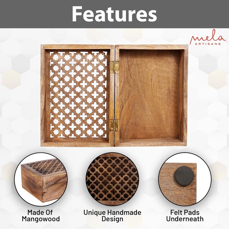 Mela Artisans Wooden Keepsake Box | Medium Burnt Mango Wood Memory & Photo Storage Box with Hinged Lid | Decorative Storage Box | Extra Large | 10.5x7.5x4 Inch - Image 4